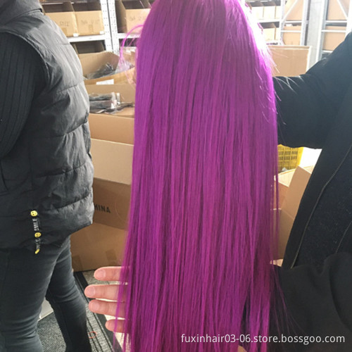 Wholesale Colorfull Orange Ginger Ombre Red Hair Wigs Green Color Lace Wigs Human Hair Purple Highlighted Full Lace Wigs